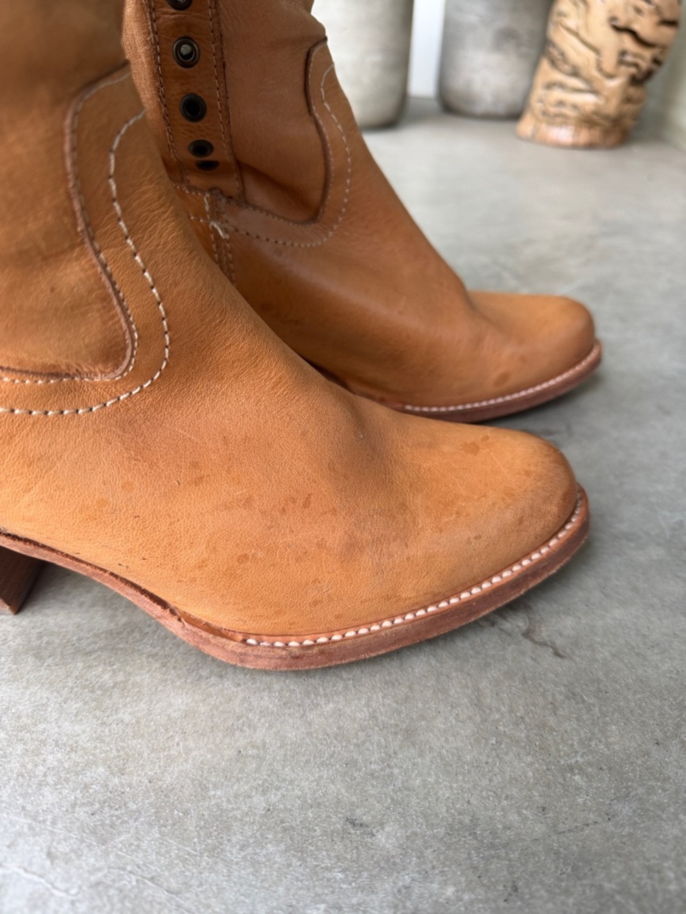 Frye Tan Studded Leather Knee Boots - Picture 3 of 10